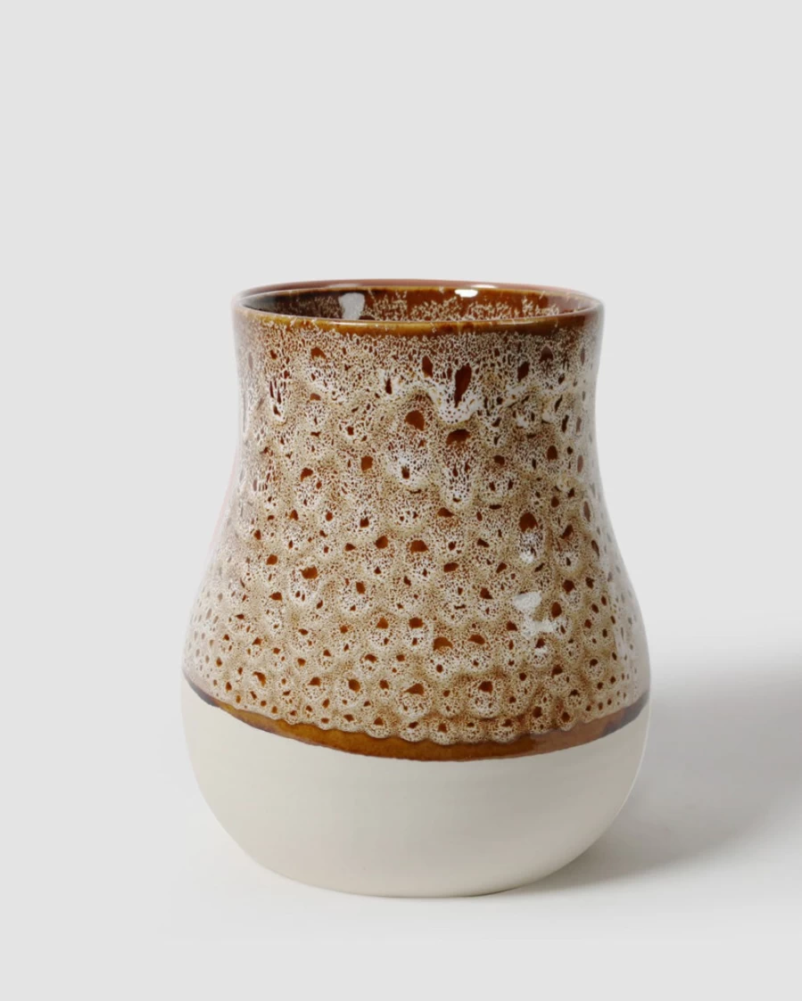 Robert Gordon Large Botanica Vase in White & Ochre - Handcrafted Ceramic Home Decor