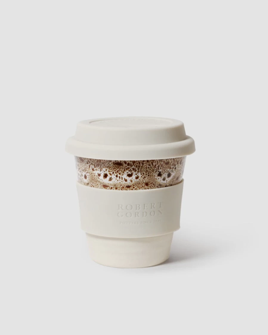 Robert Gordon Small Carousel Cup - White & Ochre Ceramic Tea Cup, Handcrafted Home Decor