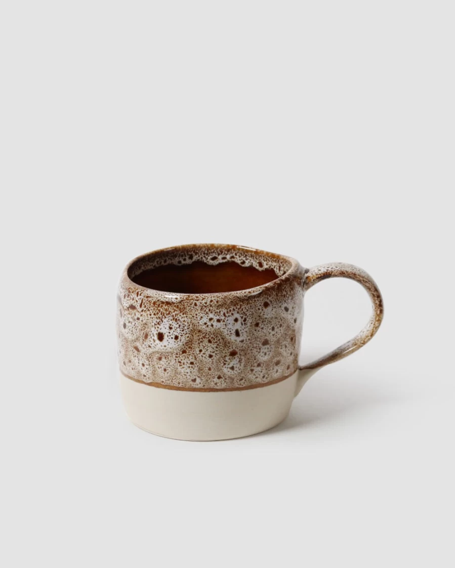 Robert Gordon Organic Ceramic Mug - White & Ochre Handcrafted Coffee Cup