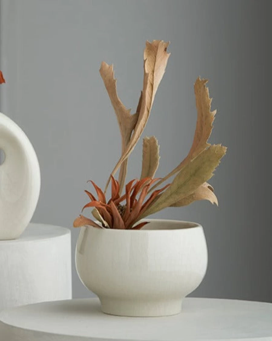 Robert Gordon White Crackle Ikebana Flower Vase - Handcrafted Ceramic Home Decor