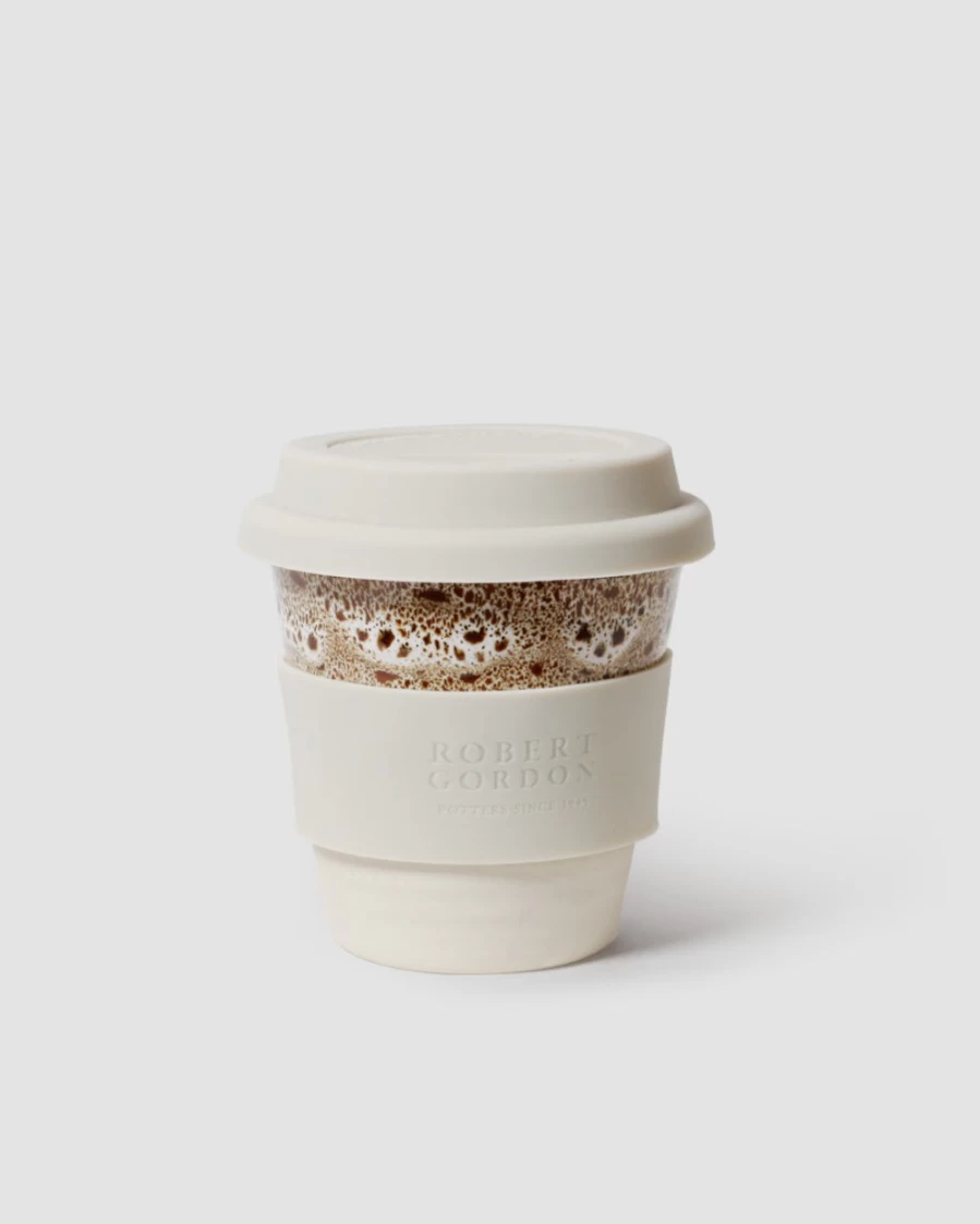 Robert Gordon Large Carousel Cup - White & Ochre Ceramic Mug for Coffee & Tea