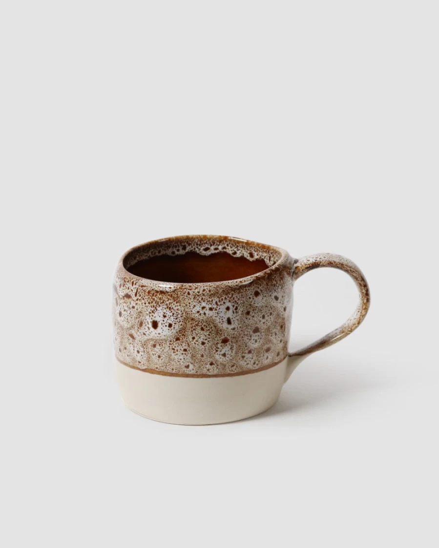 Robert Gordon Organic Ceramic Mug - White & Ochre Handcrafted Coffee Cup