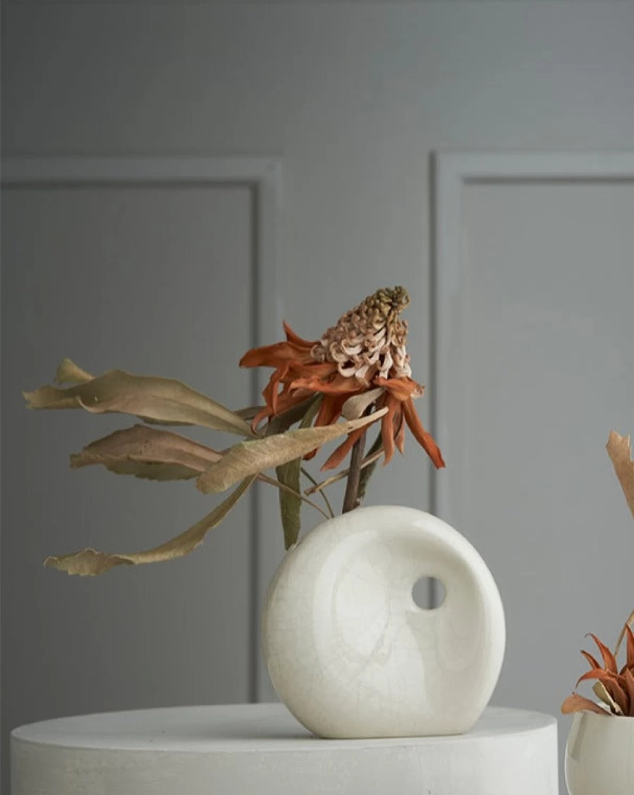 Robert Gordon Eternity Vase - White Crackle Glaze Ceramic Home Decor