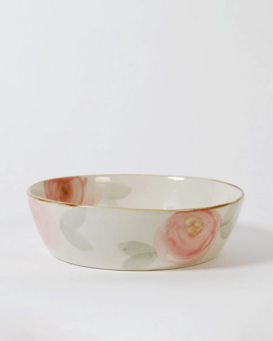 Robert Gordon Ceramic Canvas Bowl - Handcrafted Orchard Blossom Design - Decorative Fruit Serving Bowl